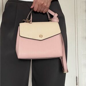 Tory Burch Pink and Cream Satchel with Gold Hardware
